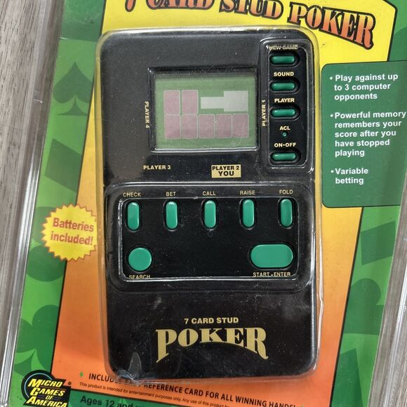 Las Vegas 7 Card Stud Poker Handheld Electronic Game 1995 MGA-804 Micro America - Picture 3 of 7